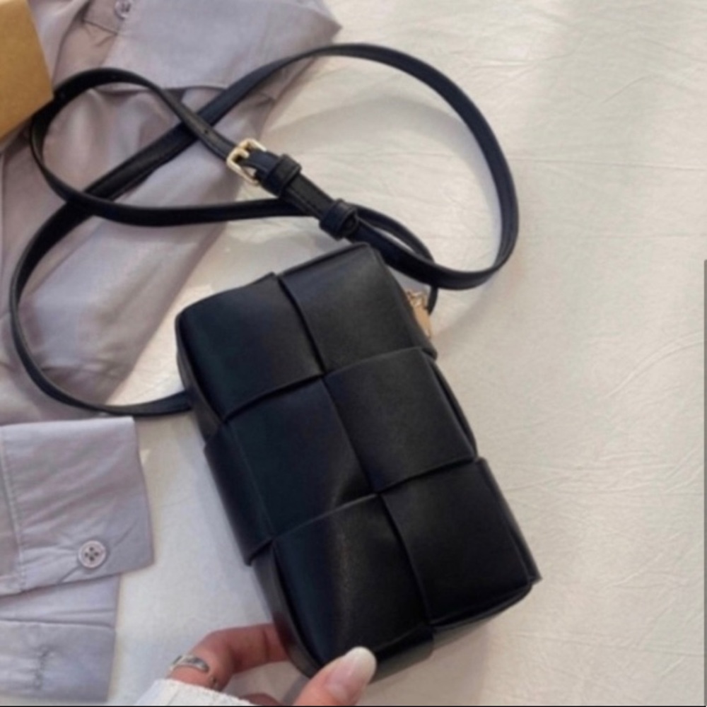 Faux leather mini woven pattern crossbody